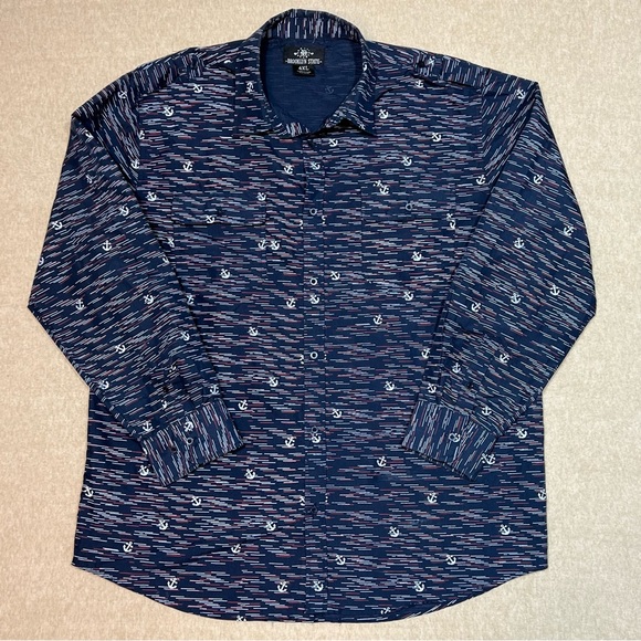 Brooklyn State Long Sleeve Button Up shirt blue red & white anchors mens Sz.4X - Picture 1 of 7
